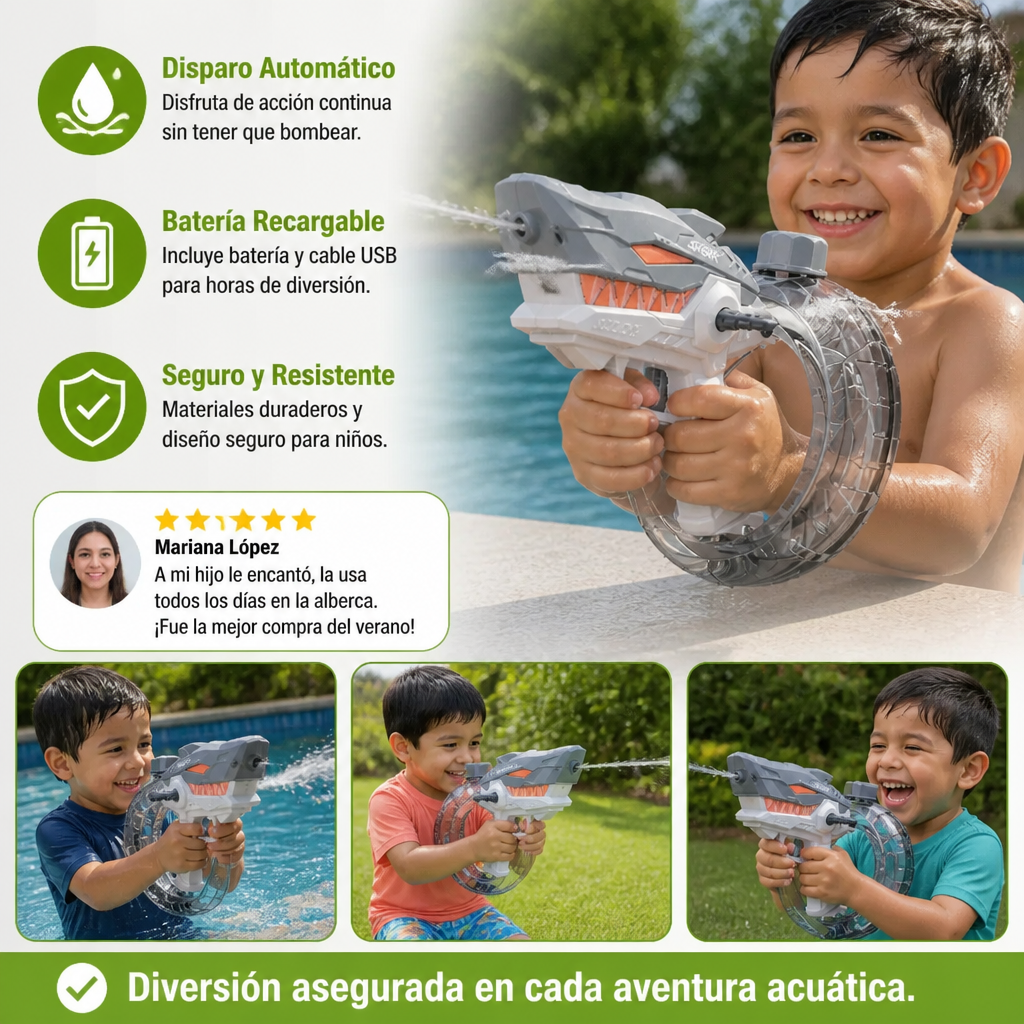 Pistola De Agua Eléctrica Con Diseño De Tiburón Para Niños – Diversión Acuática Totalmente Automática Para Los Días Calurosos De Verano