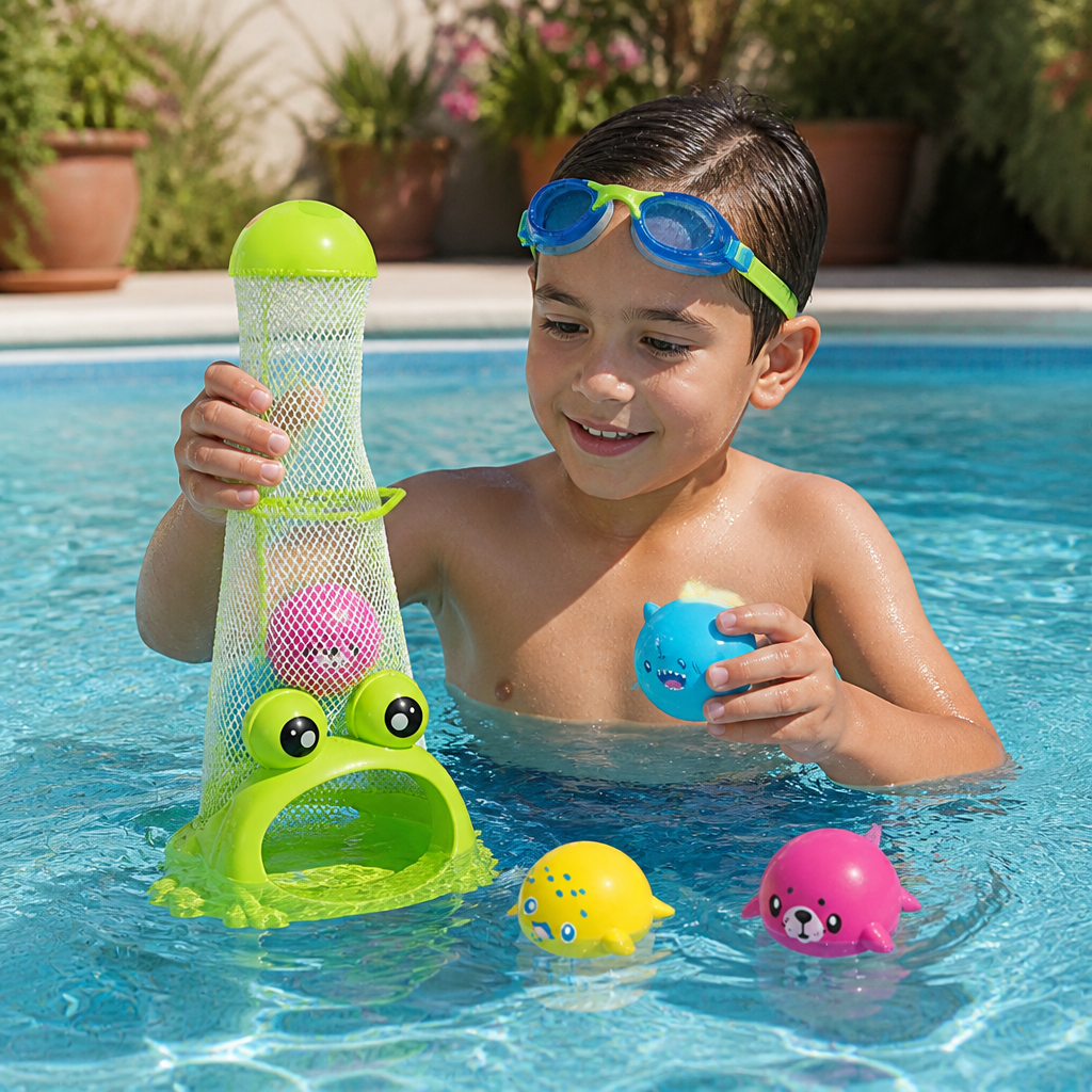 Juguete De Buceo Para Piscina Con Forma De Rana, Red De Captura Y Bolas Marinas