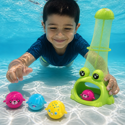 Juguete De Buceo Para Piscina Con Forma De Rana, Red De Captura Y Bolas Marinas
