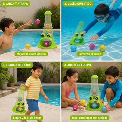Juguete De Buceo Para Piscina Con Forma De Rana, Red De Captura Y Bolas Marinas