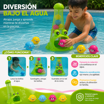 Juguete De Buceo Para Piscina Con Forma De Rana, Red De Captura Y Bolas Marinas