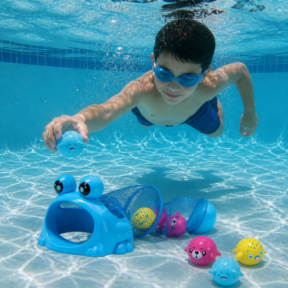 Juguete De Buceo Para Piscina Con Forma De Rana, Red De Captura Y Bolas Marinas
