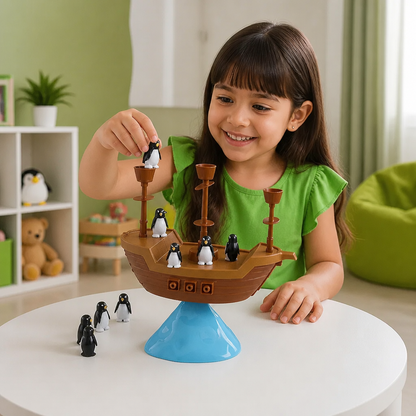 Juego de Equilibrio del Barco Pirata de Pingüinos