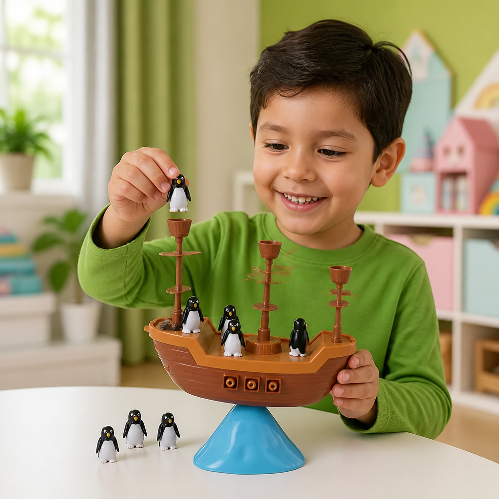 Juego de Equilibrio del Barco Pirata de Pingüinos