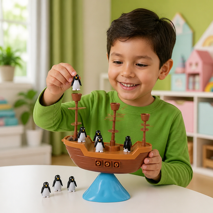 Juego de Equilibrio del Barco Pirata de Pingüinos