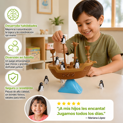 Juego de Equilibrio del Barco Pirata de Pingüinos