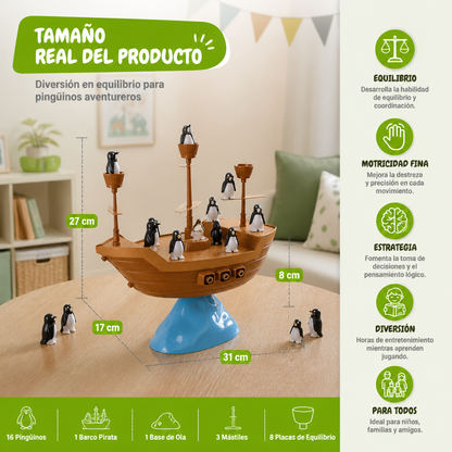 Juego de Equilibrio del Barco Pirata de Pingüinos
