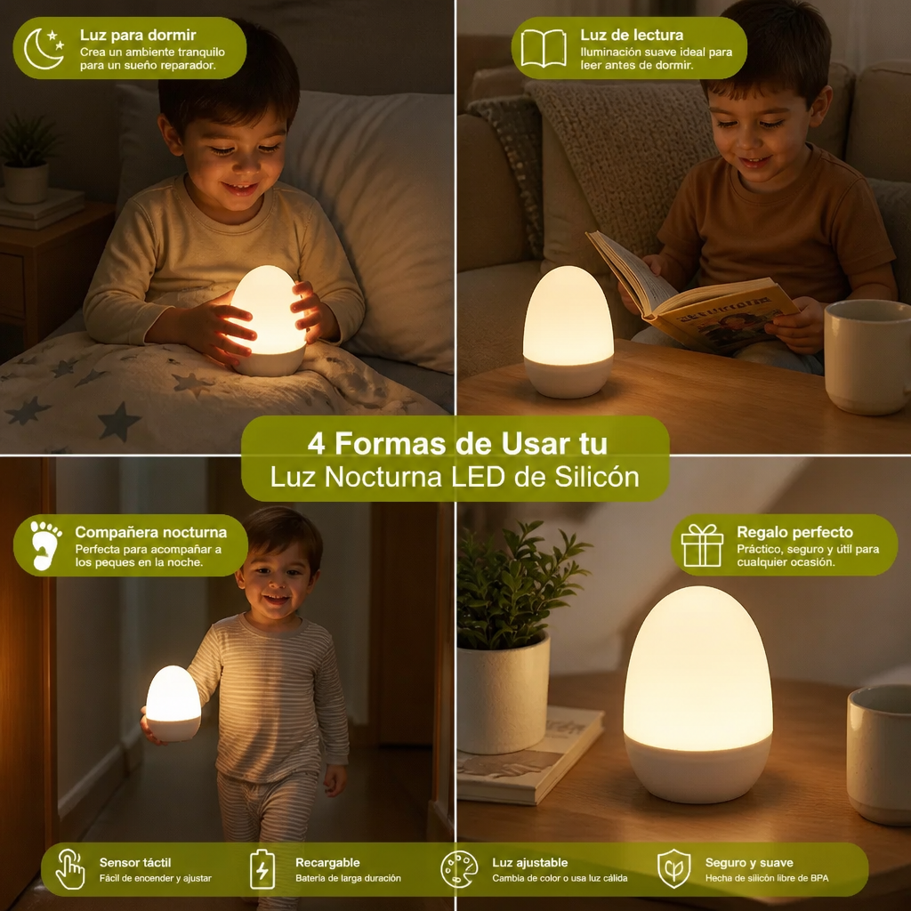 Luz Nocturna LED de Silicón en Forma de Huevo