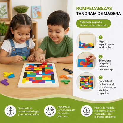 Rompecabezas Tangram Educativo De Madera – Colorido Juego Montessori De Aprendizaje Para Niños