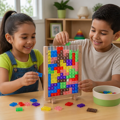 Rompecabezas 3D De Bloques De Colores Con Marco De Madera – Juego Educativo Montessori