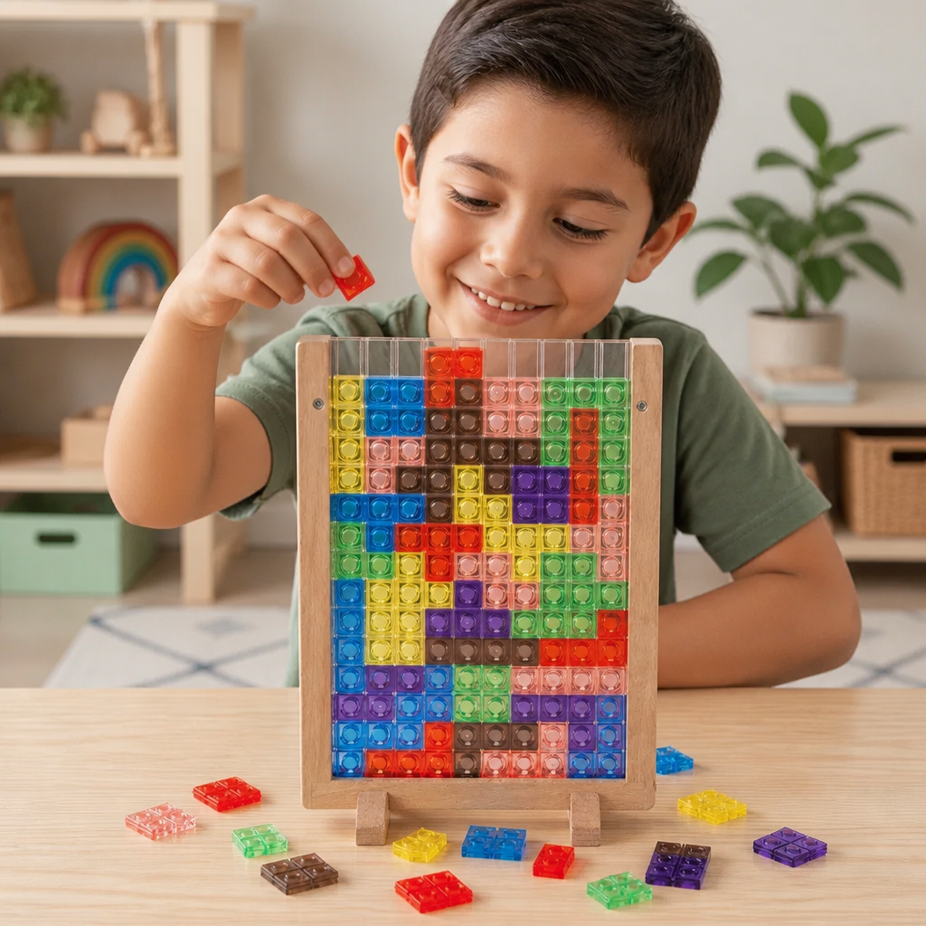 Rompecabezas 3D De Bloques De Colores Con Marco De Madera – Juego Educativo Montessori