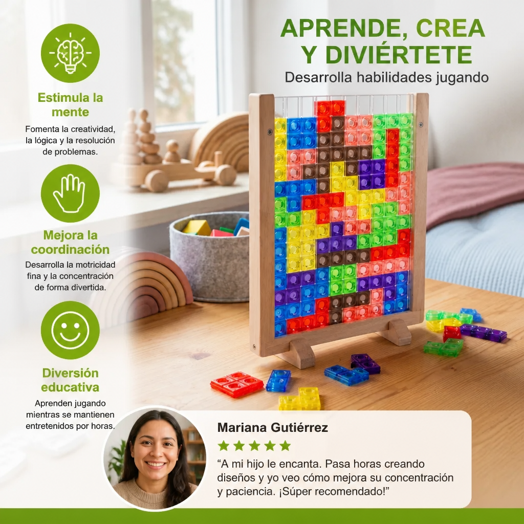 Rompecabezas 3D De Bloques De Colores Con Marco De Madera – Juego Educativo Montessori