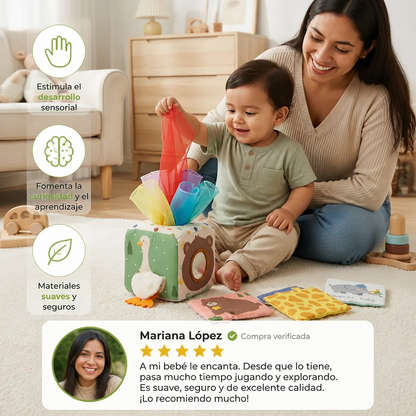 Caja Montessori de Pañuelos Sensoriales para Bebés – Juego Suave para Tocar y Descubrir Sonidos Crujientes