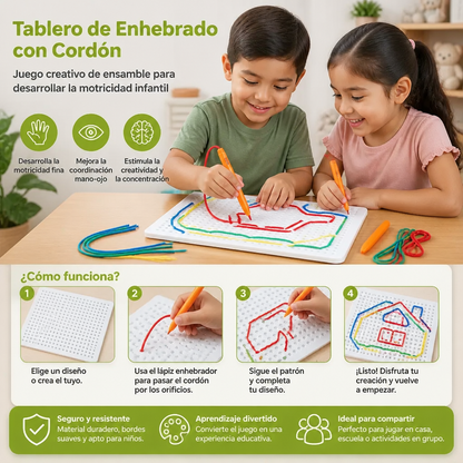 Tablero de Enhebrado con Cordón – Juego Creativo de Ensamble para Desarrollar la Motricidad Infantil