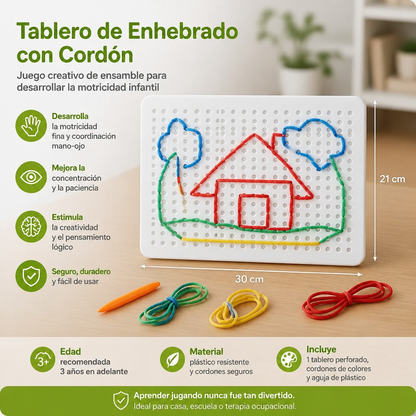Tablero de Enhebrado con Cordón – Juego Creativo de Ensamble para Desarrollar la Motricidad Infantil