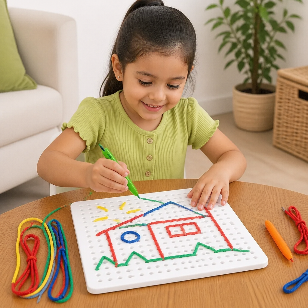 Tablero de Enhebrado con Cordón – Juego Creativo de Ensamble para Desarrollar la Motricidad Infantil
