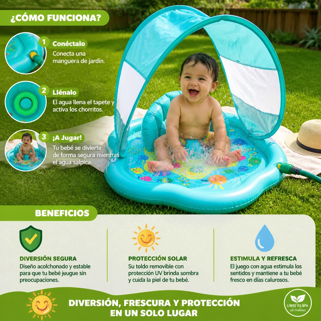 Tapete Inflable de Agua para Bebés con Protección Solar – Perfecto para el Verano