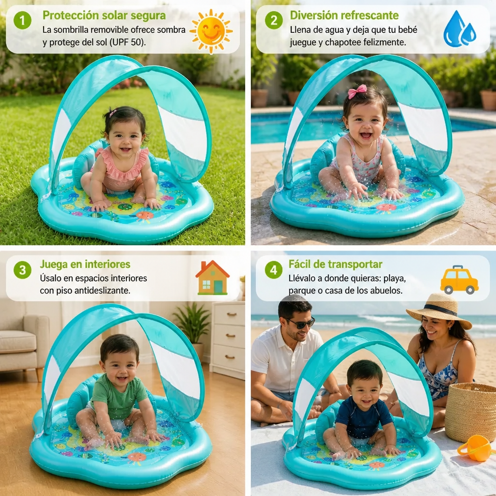 Tapete Inflable de Agua para Bebés con Protección Solar – Perfecto para el Verano