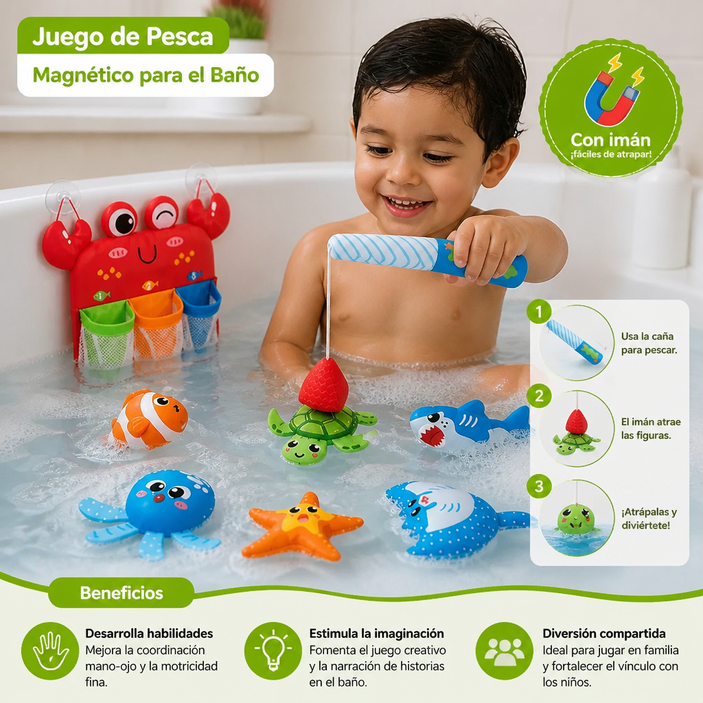 Set Montessori de Juguetes Magnéticos de Pesca para el Baño
