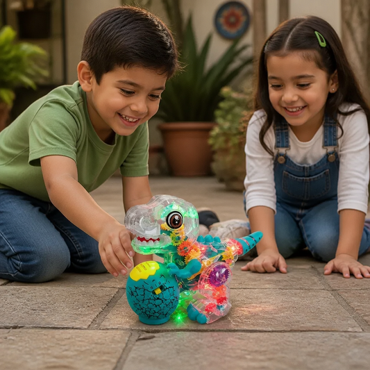 Juguete Interactivo de Dinosaurio con Engranajes Luminosos, Música y Movimiento al Caminar