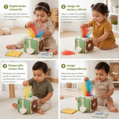 Caja Montessori de Pañuelos Sensoriales para Bebés – Juego Suave para Tocar y Descubrir Sonidos Crujientes