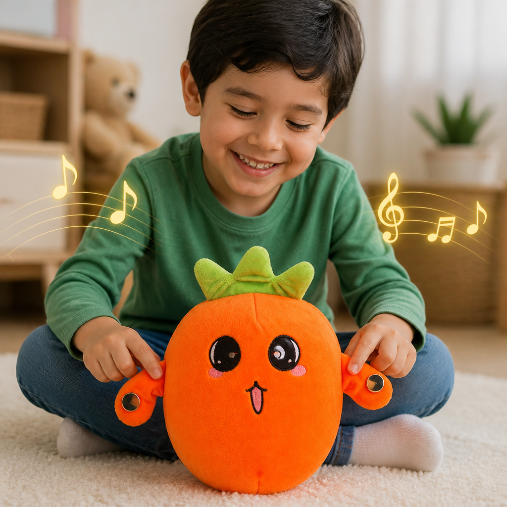 Juguete de peluche interactivo de frutas para niños – Juguete sensorial de ritmo y música