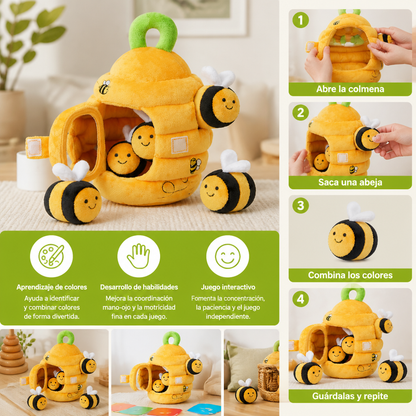Juguete sensorial de panal para bebés con abejas, sonajero, chirriador y espejo