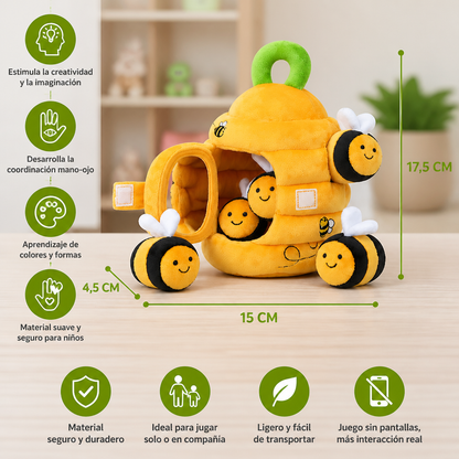 Juguete sensorial de panal para bebés con abejas, sonajero, chirriador y espejo