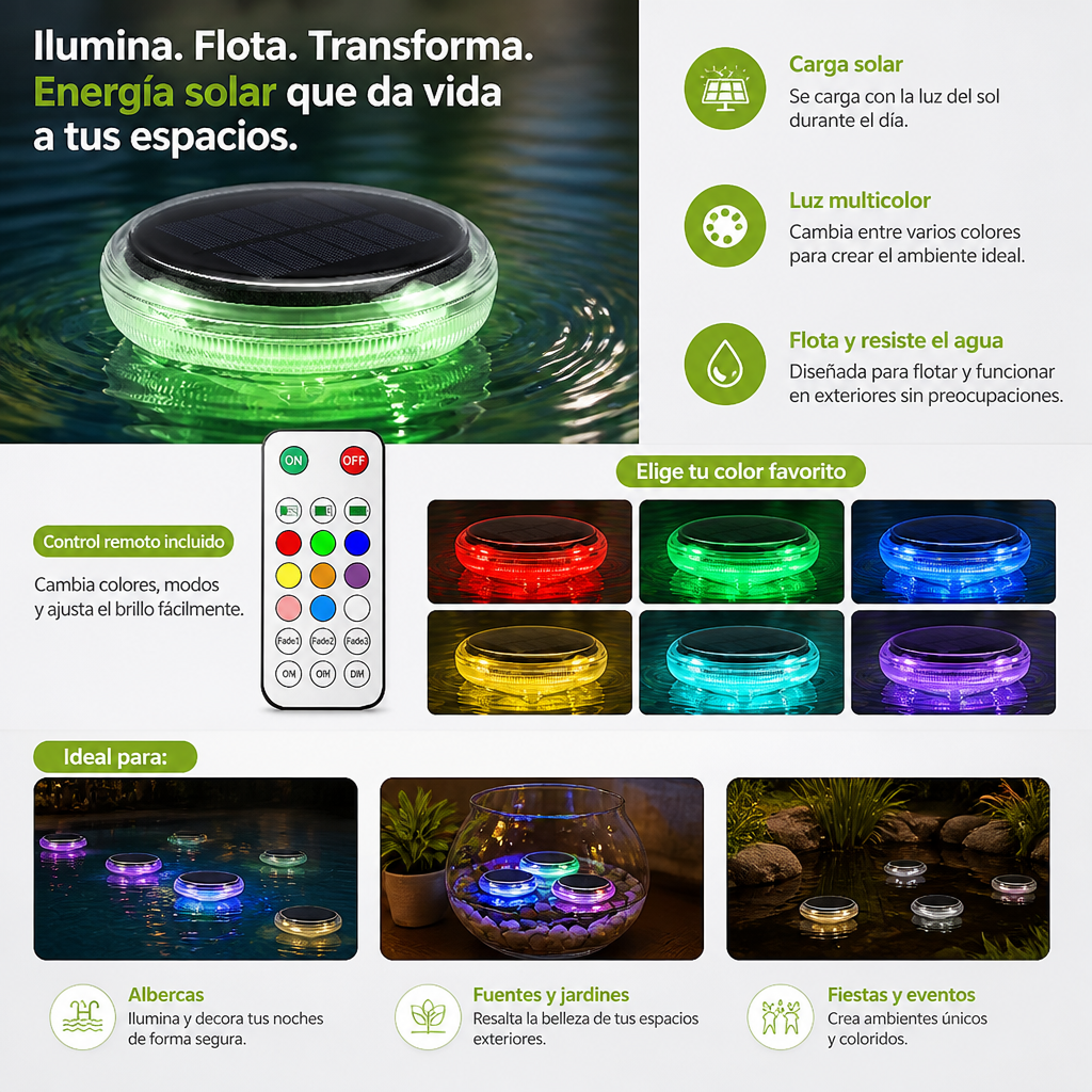 Luz LED solar flotante con control remoto