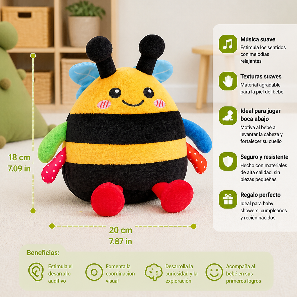 Abejita de peluche musical interactiva para jugar boca abajo