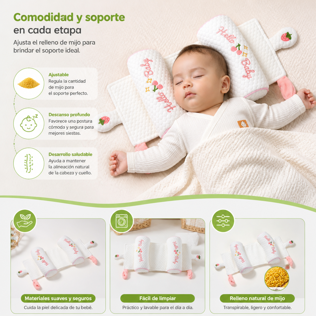 Almohada ajustable para bebé con relleno de mijo