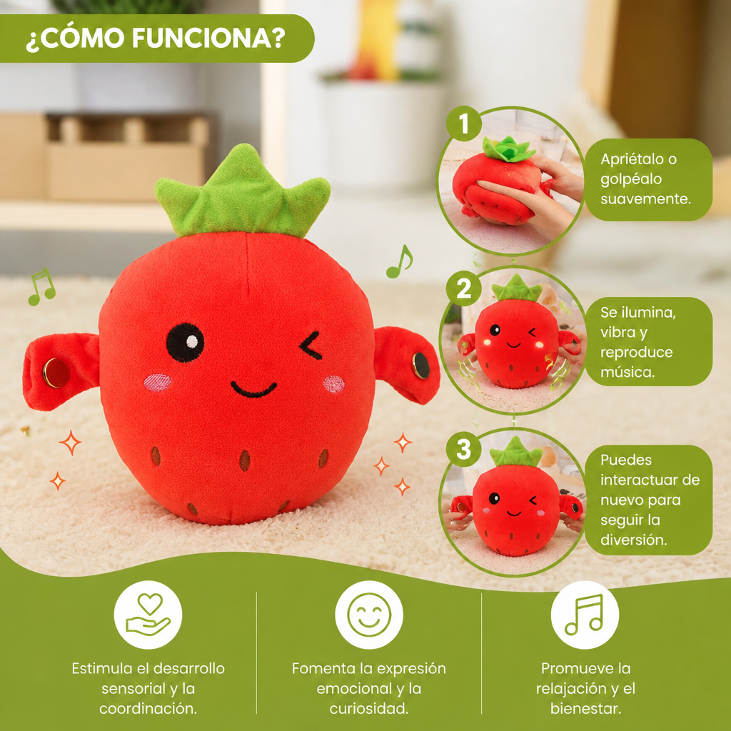 Juguete de peluche interactivo de frutas para niños – Juguete sensorial de ritmo y música