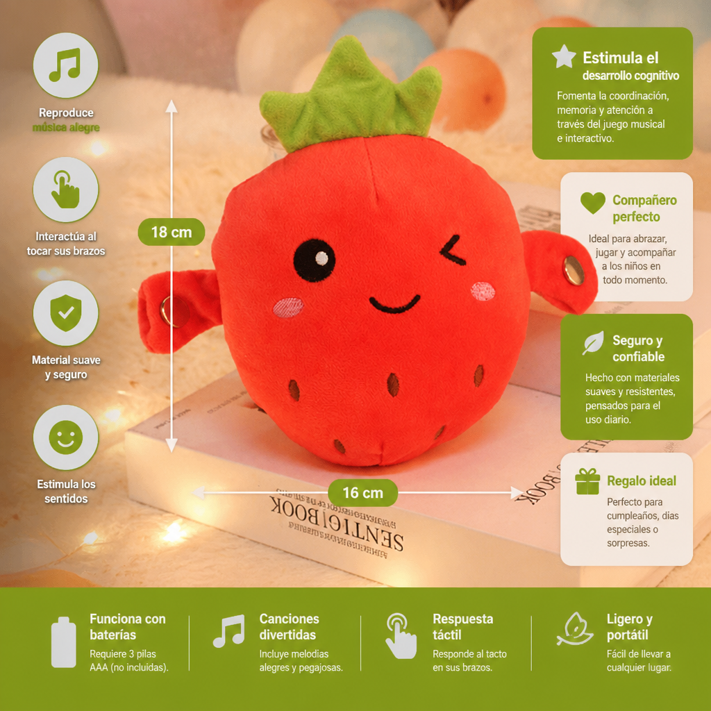 Juguete de peluche interactivo de frutas para niños – Juguete sensorial de ritmo y música