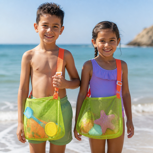 Bolsa de malla infantil para playa y piscina para juguetes y accesorios