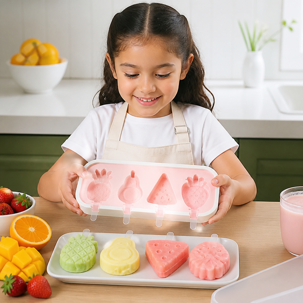 Molde de silicón para helados con formas de frutas para hacer en casa con niños