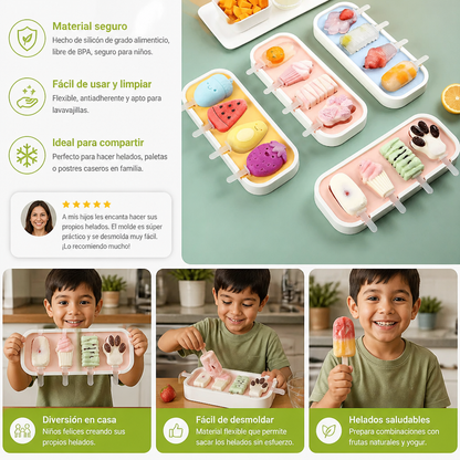 Molde de silicón para helados con formas de frutas para hacer en casa con niños