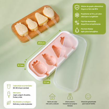 Molde de silicón para helados con formas de frutas para hacer en casa con niños