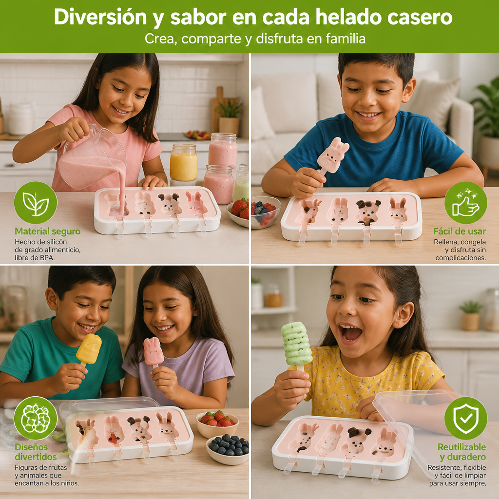 Molde de silicón para helados con formas de frutas para hacer en casa con niños