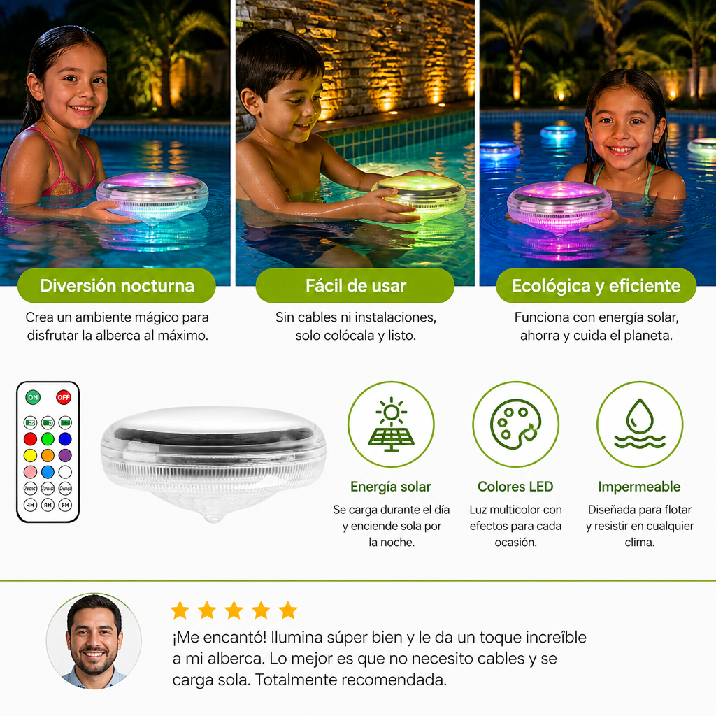 Luz LED solar flotante con control remoto