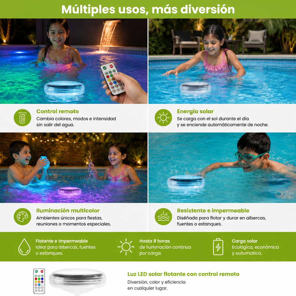 Luz LED solar flotante con control remoto