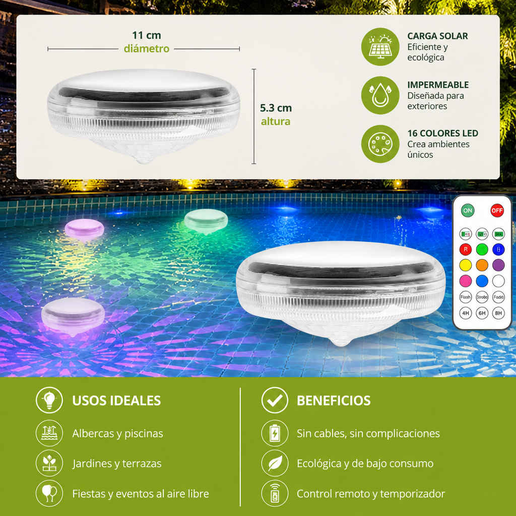 Luz LED solar flotante con control remoto