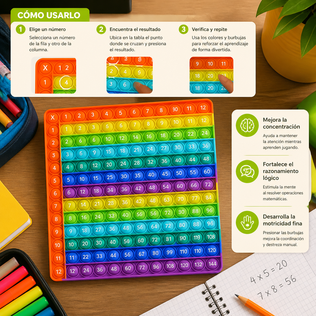 Rainbow Pop Math – Juguete Educativo De Multiplicación Con Efecto Fidget