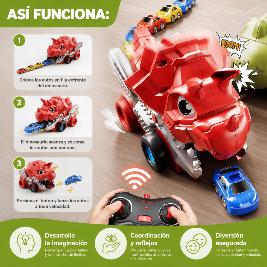 Camión Come Autos de Dinosaurio Teledirigido