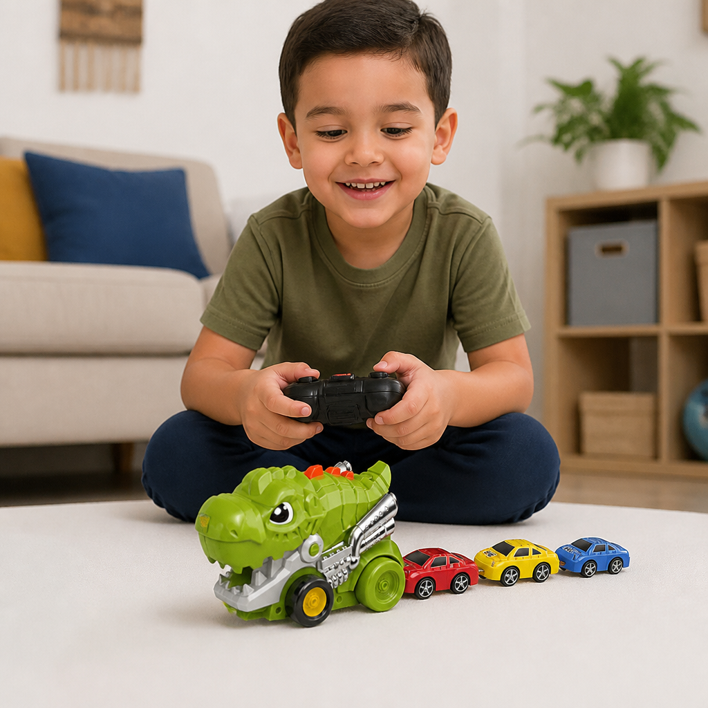 Camión Come Autos de Dinosaurio Teledirigido