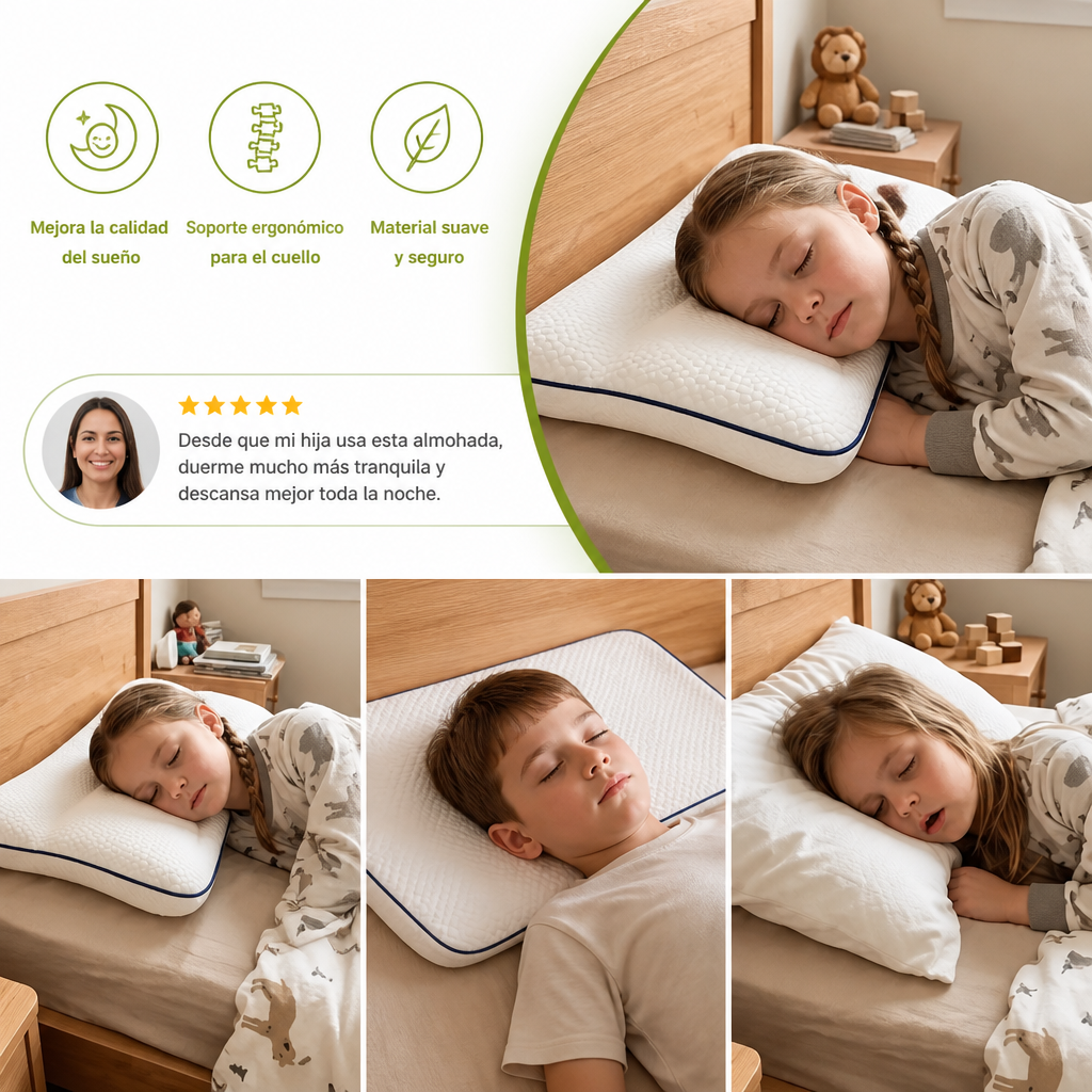 Almohada Ergonómica Infantil De Espuma Viscoelástica Con Soporte Para El Cuello
