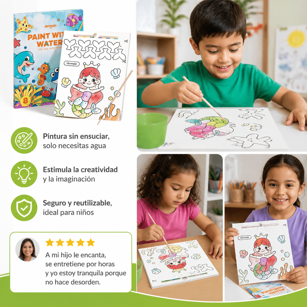 Libro De Pintura De Acuarela Con Pincel – Diversión Para Pintar Sin Ensuciar, Solo Con Agua