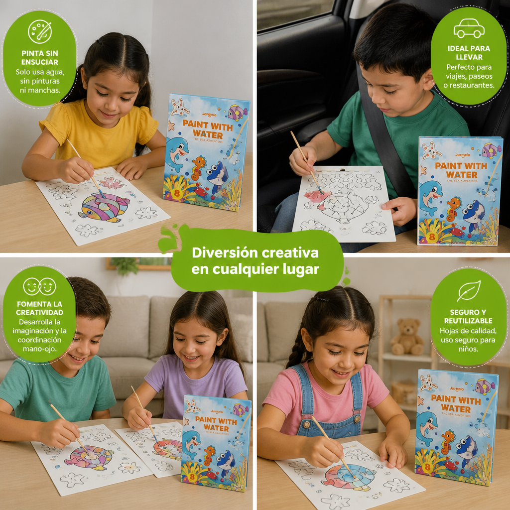 Libro De Pintura De Acuarela Con Pincel – Diversión Para Pintar Sin Ensuciar, Solo Con Agua