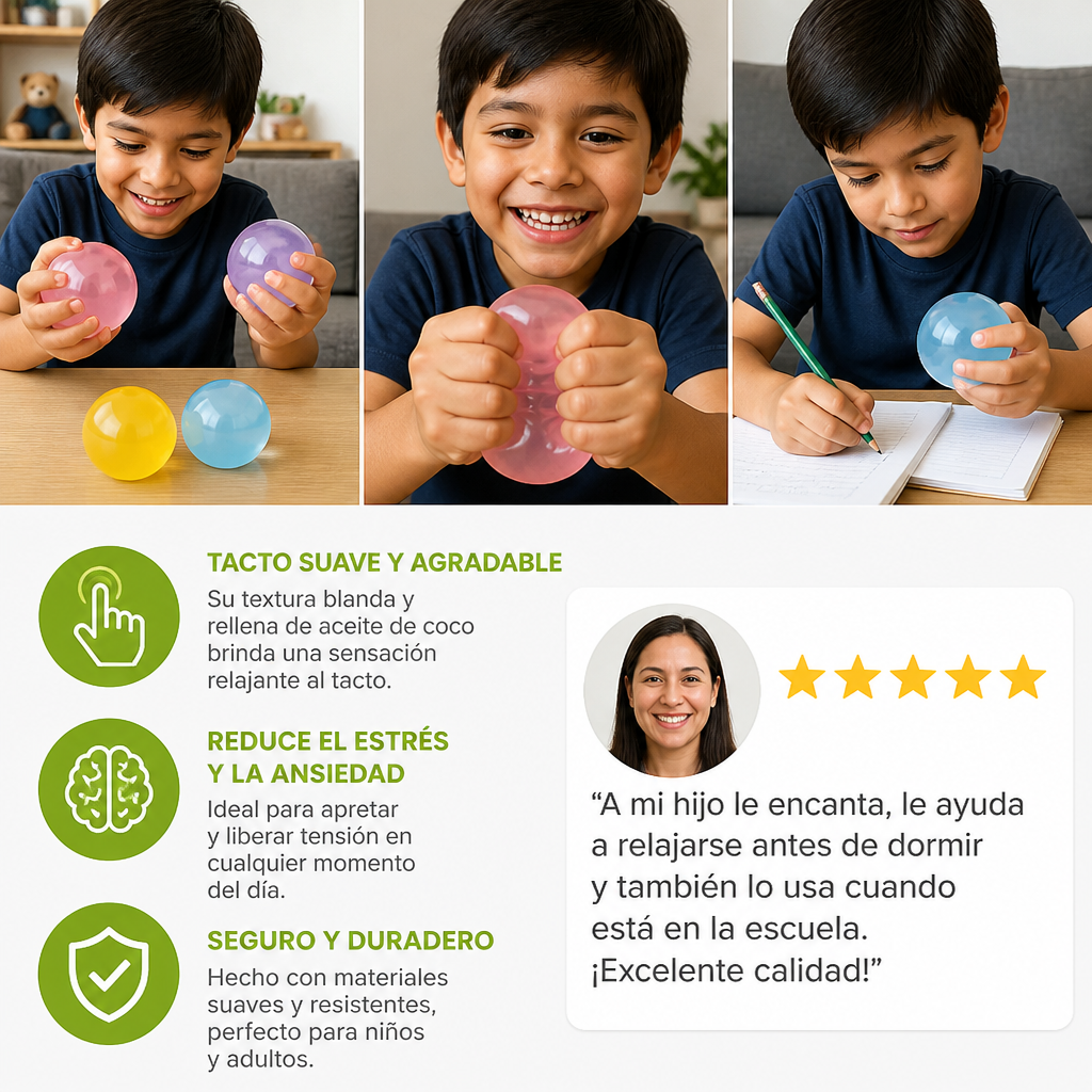 Pelota Antiestrés Con Relleno De Aceite De Coco – Suave Y Relajante