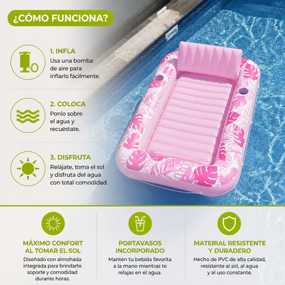 Camastro Inflable para Tomar el Sol con Almohada y Portavasos