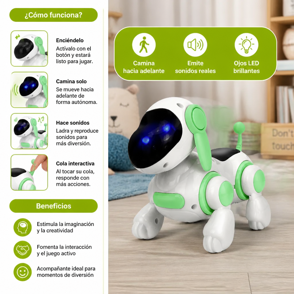 Juguete de Perro Robot Eléctrico con Movimiento, Sonidos y Luces LED